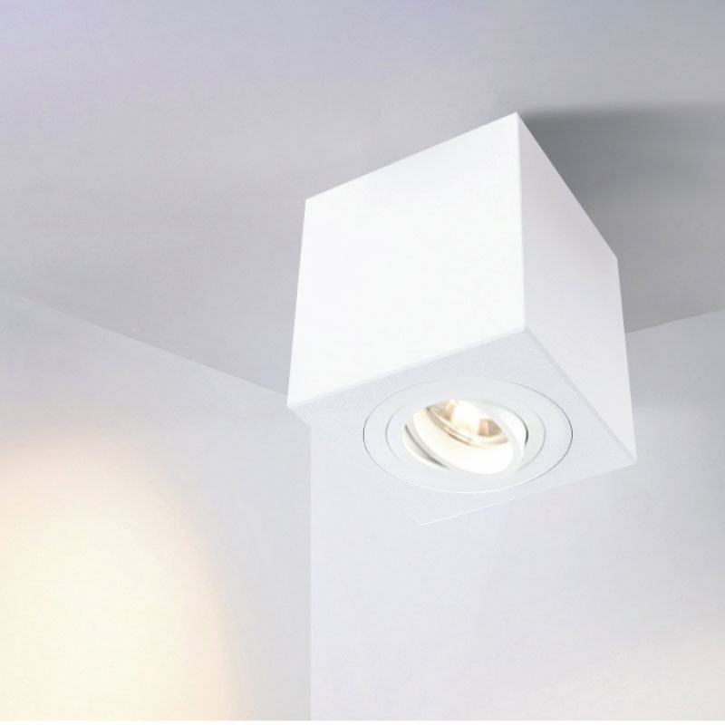 Support de Spot Blanc en Saillie Cube Apparent Orientable PROLIGHT+ en aluminium pour deux ampoules MR16 / GU10 / 220V / 12V / IP20