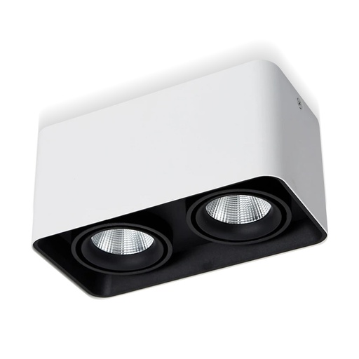 [PRYC3882A1622WH] Support de Spot Cube  Blanc Apparent  Orientable Double  PROLIGHT+ en aluminum pour deux ampoule MR16 / GU10 / 220V / 12V / IP20